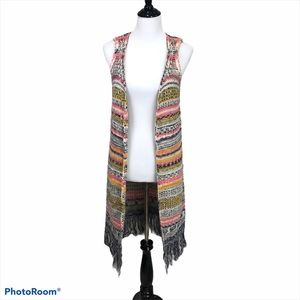 Paper Crane sleeveless multicolored fringed long open cardigan